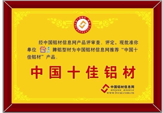 2012年度中国十佳铝材•配件名单